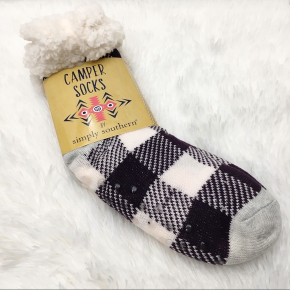Simply Southern Accessories - Simply Southern Camper Socks Buffalo Plaid Sherpa
